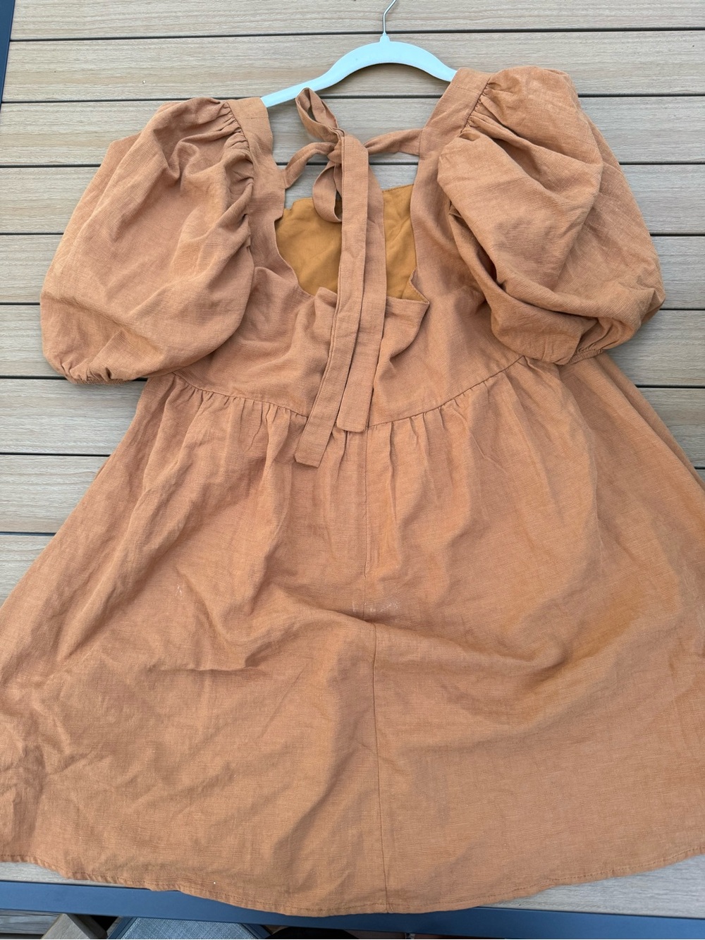 Jacquie The Label Babydoll Puff-Sleeve Square Neck Dress in Sienna. Size Large - Picture 7 of 7